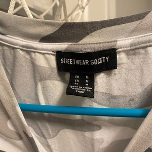 Brand Streetwear society, size small crop top, black and gray camo